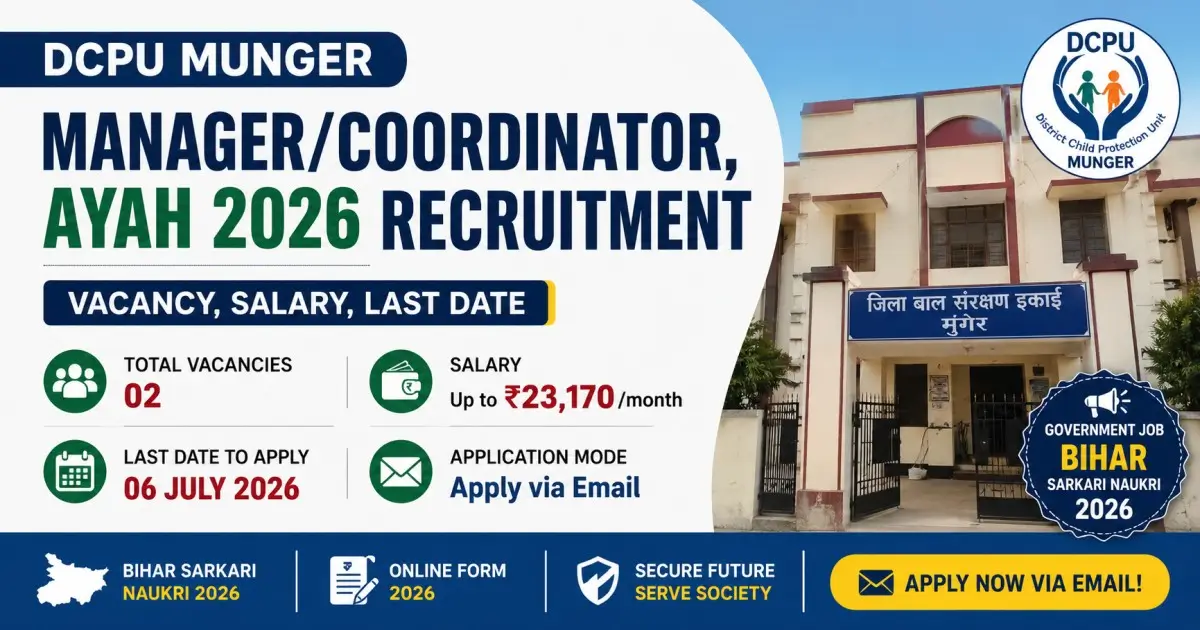 DCPU Munger Manager/Coordinator, Ayah 2026 Recruitment - Vacancy, Salary, Last Date