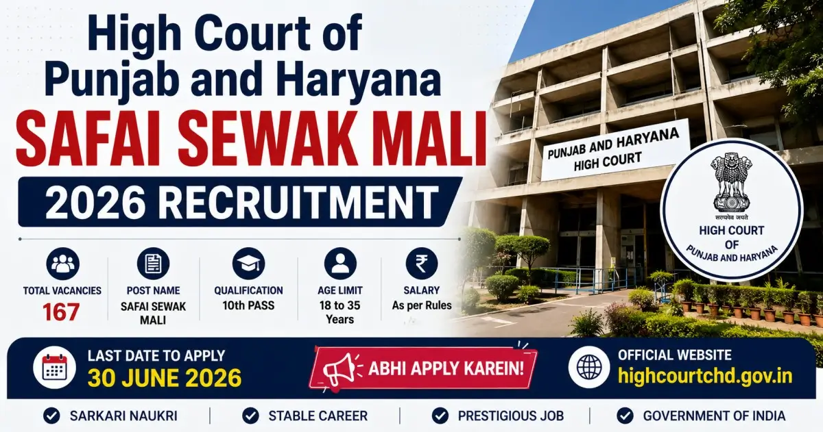 High Court of Punjab and Haryana Safai Sewak Mali 2026 Recruitment - Vacancy, Salary, Last Date