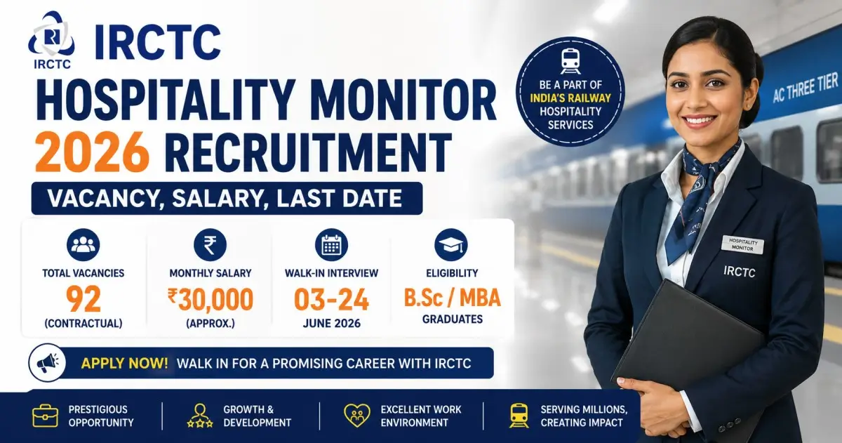 IRCTC Hospitality Monitor 2026 Recruitment - Vacancy, Salary, Last Date