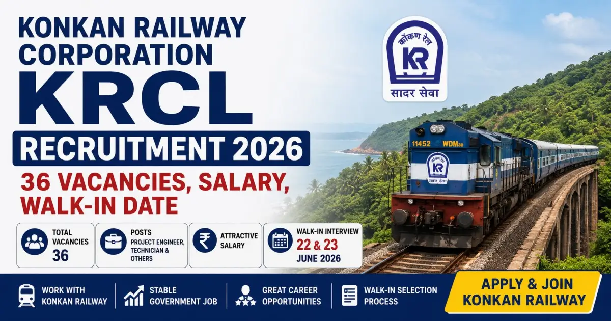 Konkan Railway Corporation KRCL Recruitment 2026 - 36 Vacancies, Salary, Walk-In Date
