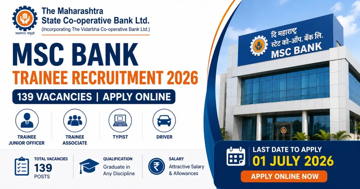Maharashtra State Co-operative Bank MSC Bank Trainee Recruitment 2026 - Vacancy, Salary, Last Date