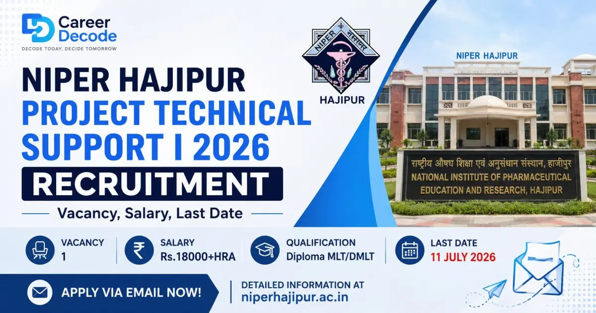 NIPER Hajipur Project Technical Support I 2026 Recruitment - Vacancy, Salary, Last Date