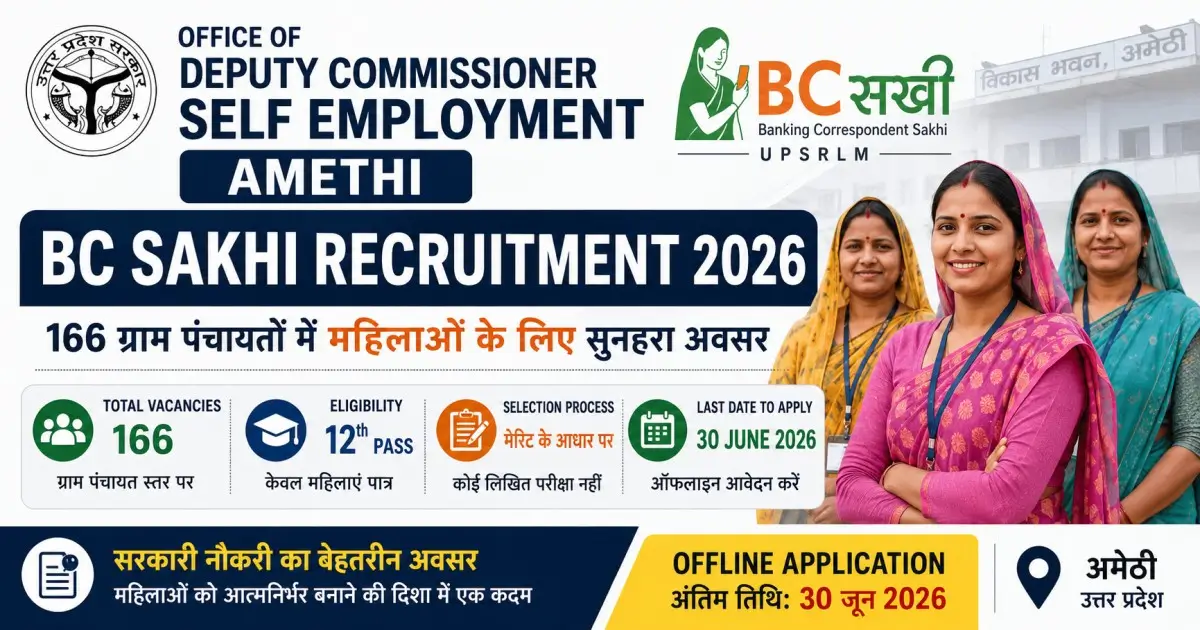 Office of Deputy Commissioner Self Employment Amethi BC Sakhi Recruitment 2026 - Vacancy, Eligibility, Last Date