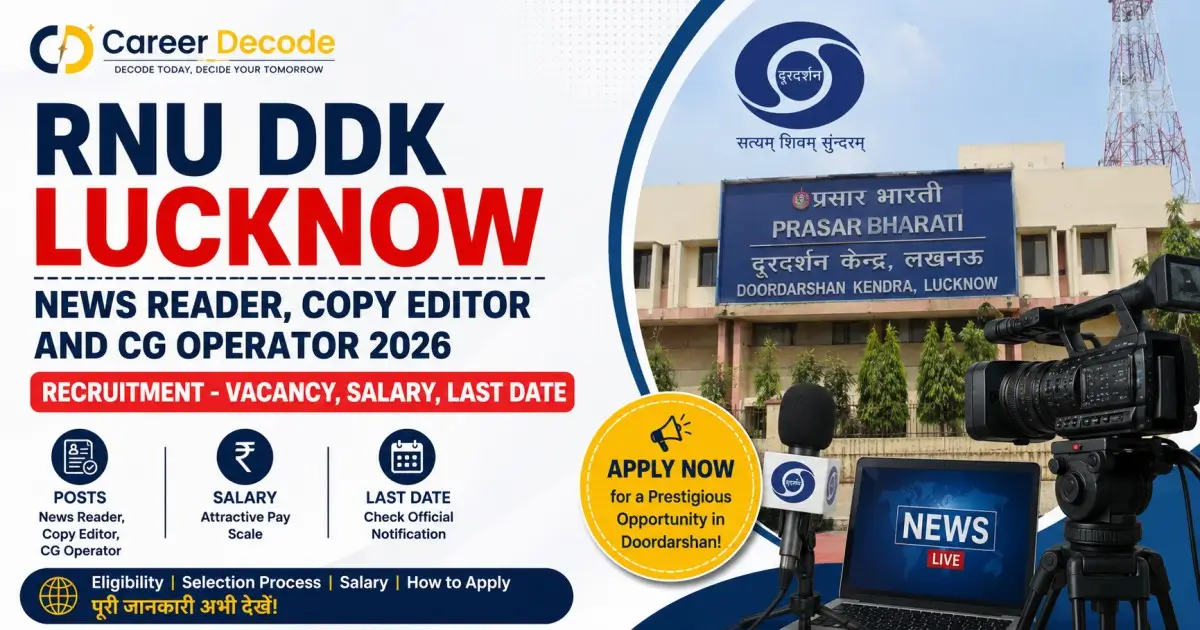 RNU DDK Lucknow News Reader, Copy Editor and CG Operator 2026 Recruitment - Vacancy, Salary, Last Date