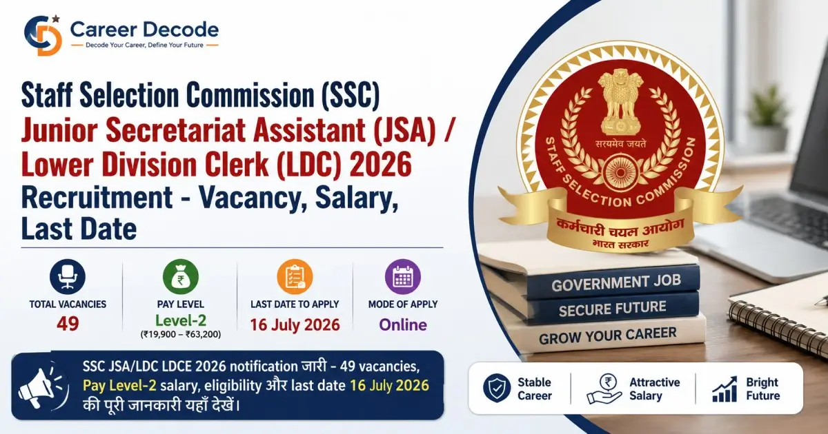 Staff Selection Commission (SSC) Junior Secretariat Assistant (JSA) / Lower Division Clerk (LDC) 2026 Recruitment - Vacancy, Salary, Last Date