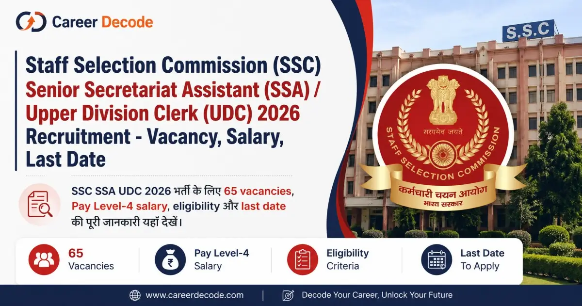 Staff Selection Commission (SSC) Senior Secretariat Assistant (SSA) / Upper Division Clerk (UDC) 2026 Recruitment - Vacancy, Salary, Last Date