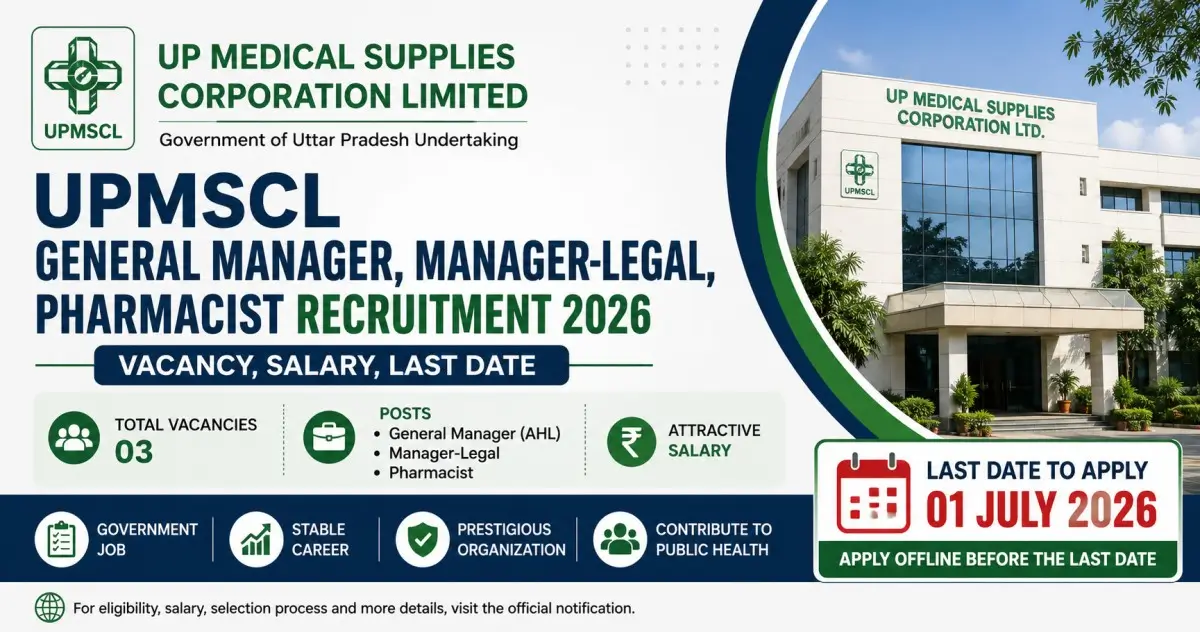 UPMSCL General Manager, Manager-Legal, Pharmacist Recruitment 2026 - Vacancy, Salary, Last Date